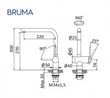 MEDIDAS MONOMANDO COCINA INOX BRUMA